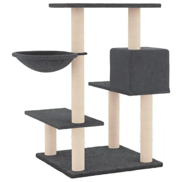 Mitmetasandiline kassipuu majaga ja sisalpostidega, tumehall plüüs, 72,5 x 59,5 x 82,5 cm – 5