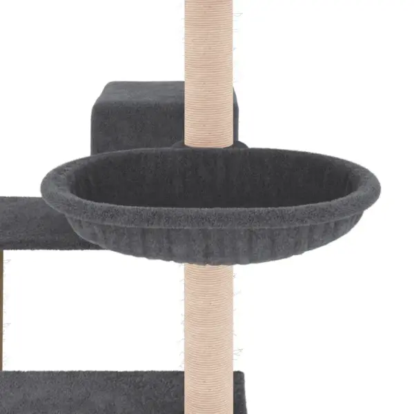 Mitmetasandiline kassipuu majaga ja sisalpostidega, tumehall plüüs, 72,5 x 59,5 x 82,5 cm – 7
