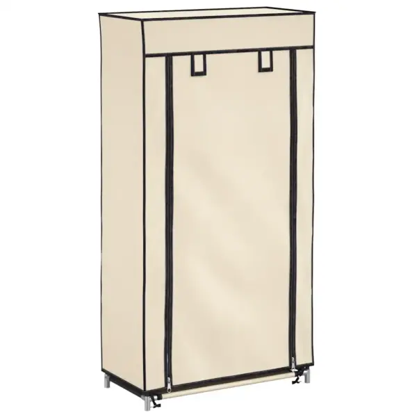 Kattega kingakapp 5 riiuliga, kreemjasvalge kangas, 58 x 28 x 106 cm – 2