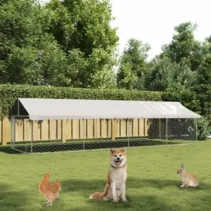 Katusega koeraaed õue, tsingitud teras, hõbedane, 600 x 200 x 150 cm