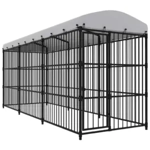 Katusega koeraaed, must teras, 450 x 150 x 210 cm