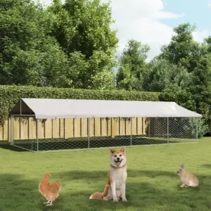 Katusega koeraaed õue, hõbedane tsingitud teras, 600 x 300 x 150 cm