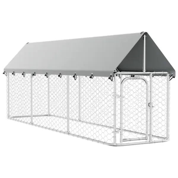 Katusega koeraaedik lukustatava väravaga, hõbedane tsingitud teras, 400 x 100 x 150 cm – 2