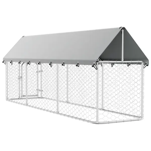 Katusega koeraaedik lukustatava väravaga, hõbedane tsingitud teras, 400 x 100 x 150 cm – 9