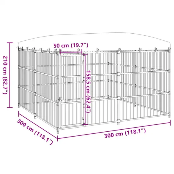 Katusega õue koeraaedik, must teras, 300 x 300 x 210 cm – 7