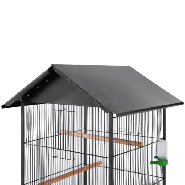 Katusega terasest linnupuur ratastega, must, 66 x 66 x 155 cm – 2
