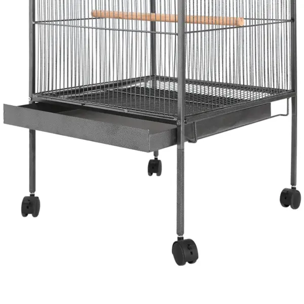 Katusega terasest linnupuur ratastega, must, 66 x 66 x 155 cm – 3