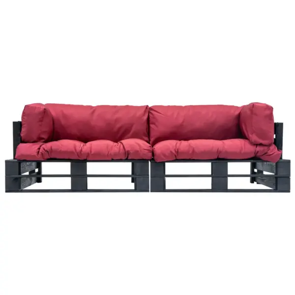 2-osaline kaubaalusdiivanikomplekt punaste patjadega, must immutatud männipuit, 220 x 66 x 65 cm – 2