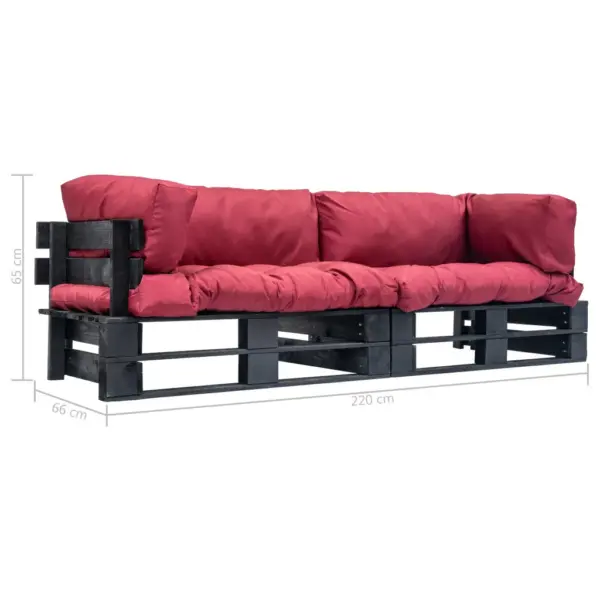 2-osaline kaubaalusdiivanikomplekt punaste patjadega, must immutatud männipuit, 220 x 66 x 65 cm – 5