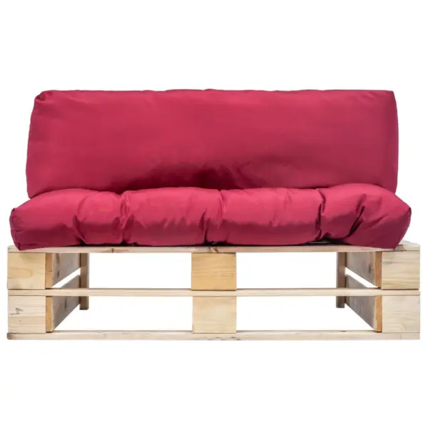 Kaubaalusdiivan punaste patjadega, immutatud männipuit, 2-kohaline, 110 x 66 x 65 cm – 2