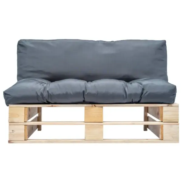 Kaubaalustest 2-kohaline aiadiivan paksude hallide patjadega, naturaalne immutatud männipuit, 110 x 66 x 65 cm – 2