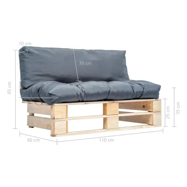 Kaubaalustest 2-kohaline aiadiivan paksude hallide patjadega, naturaalne immutatud männipuit, 110 x 66 x 65 cm – 5