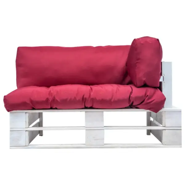 2-kohaline kaubaalustest aiadiivan punaste patjadega, valge immutatud männipuit, 110 x 66 x 65 cm – 2