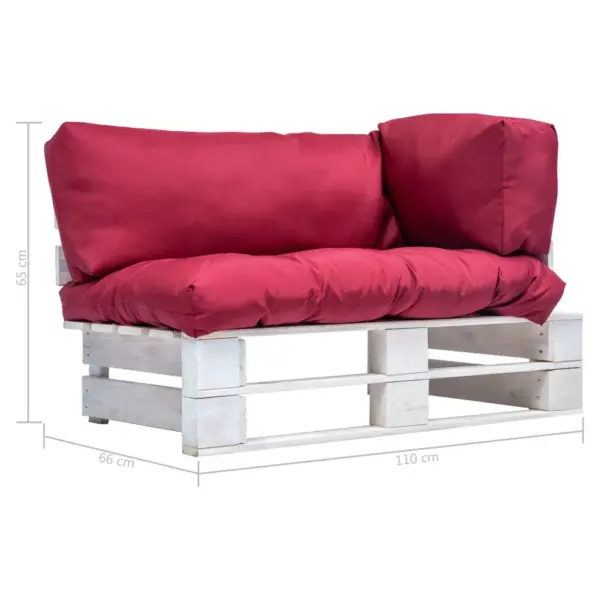 2-kohaline kaubaalustest aiadiivan punaste patjadega, valge immutatud männipuit, 110 x 66 x 65 cm – 3