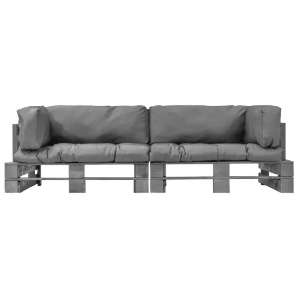 2-osaline kaubaalustest aiadiivanikomplekt, hallimmutatud männipuit, hallid padjad, 220 x 66 x 65 cm – 2