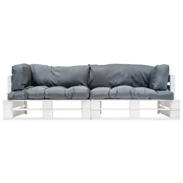 2-osaline kaubaalustest aiadiivan hallide patjadega, valge immutatud männipuit, 220 x 66 x 65 cm – 2