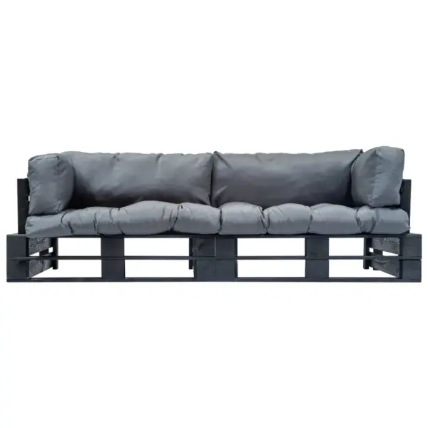 Kaubaalustest aiadiivanikomplekt hallide patjadega, 2-osaline, must immutatud männipuit, 220 x 66 x 65 cm – 2