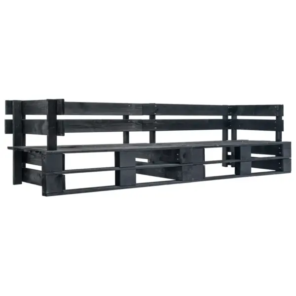 Kaubaalustest aiadiivanikomplekt hallide patjadega, 2-osaline, must immutatud männipuit, 220 x 66 x 65 cm – 3