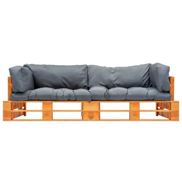 Kaubaalustest aiadiivani komplekt, 2-osaline, immutatud männipuit, hallid padjad, 220 x 66 x 65 cm – 2