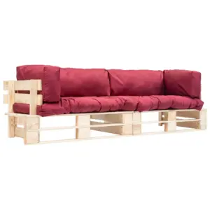 2-osaline kaubaalustest aiadiivani komplekt, punased padjad, immutatud männipuit, 220 cm