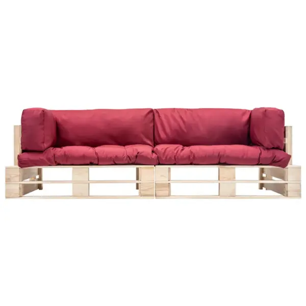 2-osaline kaubaalustest aiadiivani komplekt, punased padjad, immutatud männipuit, 220 cm – 2