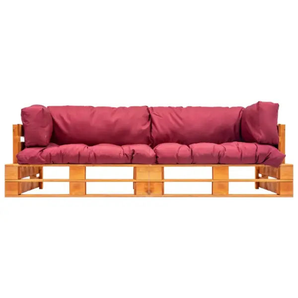 2-osaline kaubaalustest aiadiivanikomplekt punaste patjadega, kuldpruun immutatud männipuit, 220 x 66 x 65 cm – 2