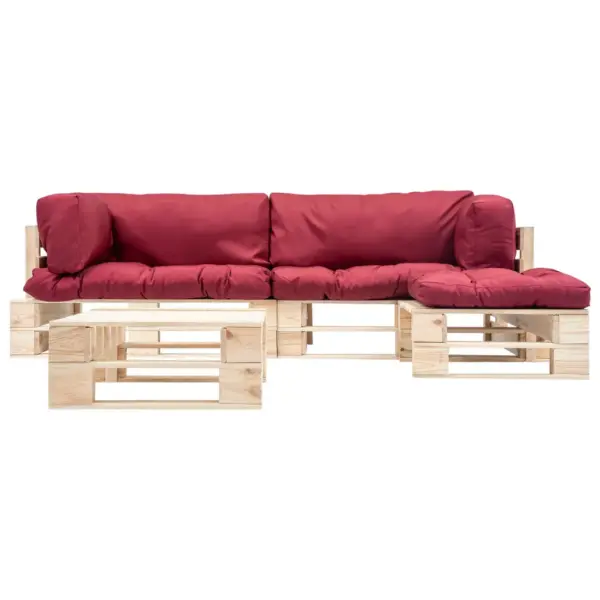 4-osaline kaubaalustest aiadiivani komplekt punaste patjadega, immutatud männipuit, 220 x 126 x 65 cm – 2
