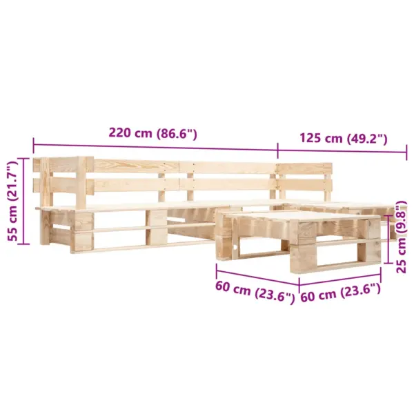 4-osaline kaubaalustest aiadiivanikomplekt, immutatud männipuit, naturaalne – 3