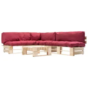4-osaline kaubaalustest aiamööbli komplekt punaste patjadega, immutatud männipuit, diivanikomplekt 220 x 176 x 65 cm