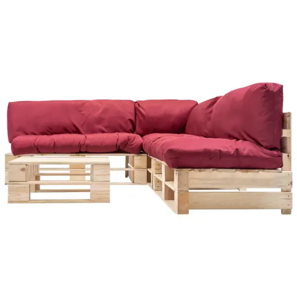 4-osaline kaubaalustest aiamööbli komplekt punaste patjadega, immutatud männipuit, diivanikomplekt 220 x 176 x 65 cm – 2