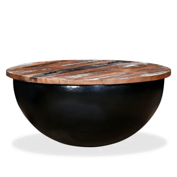 Kausikujuline kohvilaud peidetud hoiuruumiga, taaskasutatud puit ja must teras, 60 x 27 cm – 6