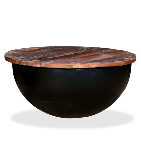 Kausikujuline kohvilaud peidetud hoiuruumiga, taaskasutatud puit ja must teras, 60 x 27 cm – 7