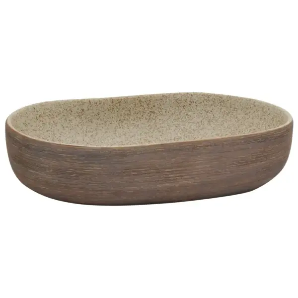 Ovaalne keraamiline tööpinnale valamu, liivabeež ja pruun, 59 x 40 x 14 cm – 2