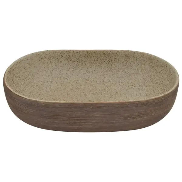 Ovaalne keraamiline tööpinnale valamu, liivabeež ja pruun, 59 x 40 x 14 cm – 4