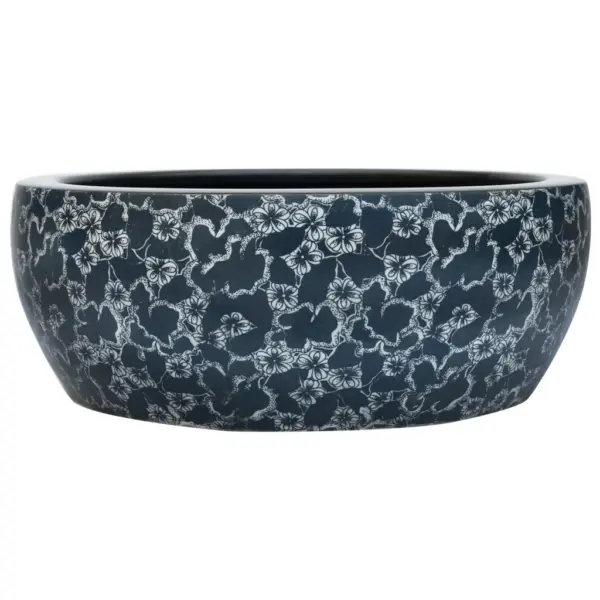 Ümmargune tööpinnale paigaldatav keraamiline valamu, must-sinine muster, 41 x 14 cm – 2
