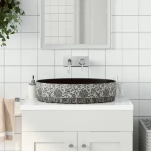 Ovaalne tööpinnale paigaldatav keraamiline valamu, must ja sinine, 56,5 x 36,5 cm