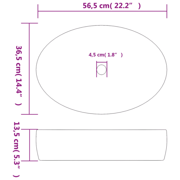 Ovaalne tööpinnale paigaldatav keraamiline valamu, must ja sinine, 56,5 x 36,5 cm – 8