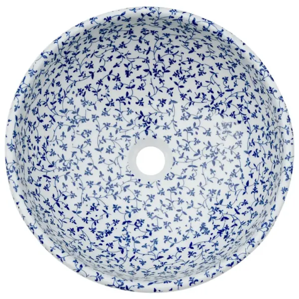 Ümmargune tööpinnale paigaldatav käsitsi valmistatud keraamiline valamu, valge-sinine, 41 x 14 cm – 4