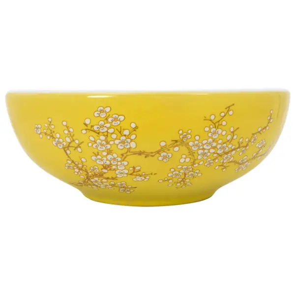 Käsitsi valmistatud ümar keraamiline tööpinnavalamu, valge ja kollane, 41 x 14 cm – 2