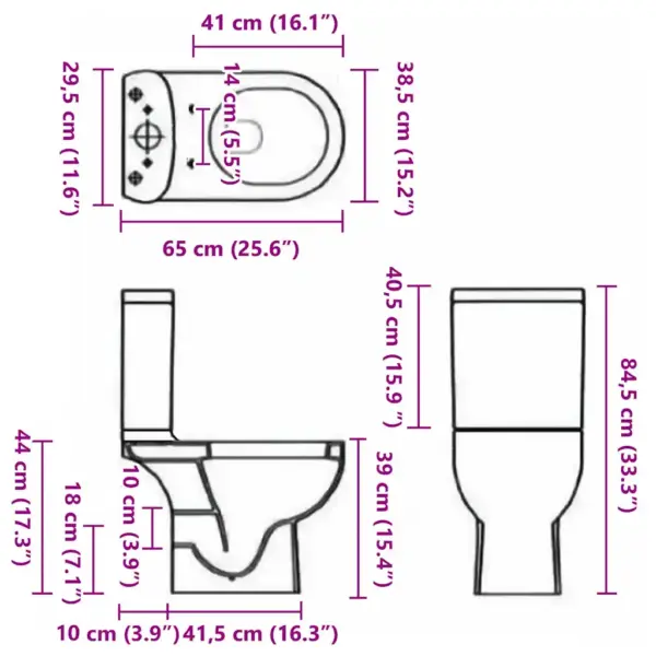 Keraamiline WC-pott loputuskastiga, tagumise äravoolu ja veevooluga, valge, 65 x 38,5 x 84,5 cm – 10
