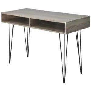 Kirjutuslaud 2 riiuliga, hall ja tammevärvi, MDF ja metall, 110 x 50 x 76 cm