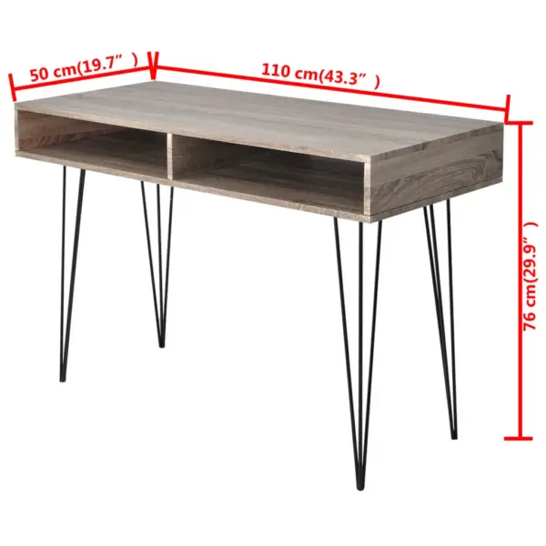 Kirjutuslaud 2 riiuliga, hall ja tammevärvi, MDF ja metall, 110 x 50 x 76 cm – 4