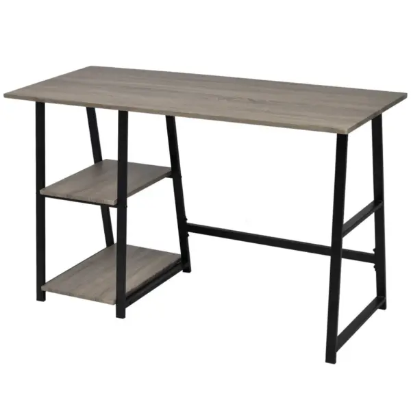 Kirjutuslaud 2 riiuliga, hall ja tammevärvi, MDF ja metall, 120 x 50 x 73 cm – 3
