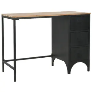 Tööstusliku stiiliga kirjutuslaud 3 sahtliga, nulupuidust lauaplaat ja must terasraam, 100 x 50 x 76 cm