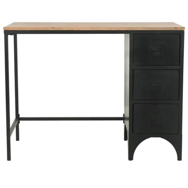 Tööstusliku stiiliga kirjutuslaud 3 sahtliga, nulupuidust lauaplaat ja must terasraam, 100 x 50 x 76 cm – 2