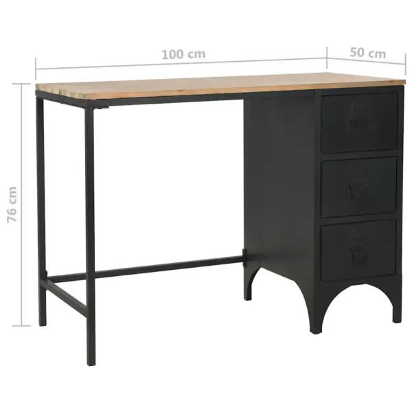 Tööstusliku stiiliga kirjutuslaud 3 sahtliga, nulupuidust lauaplaat ja must terasraam, 100 x 50 x 76 cm – 13