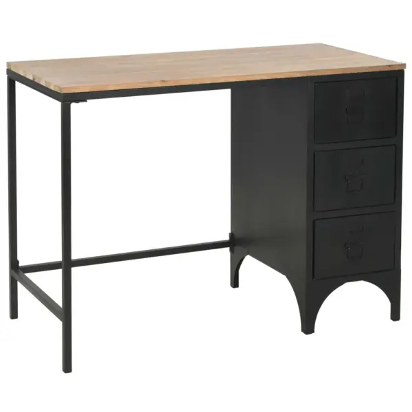 Tööstusliku stiiliga kirjutuslaud 3 sahtliga, nulupuidust lauaplaat ja must terasraam, 100 x 50 x 76 cm – 3