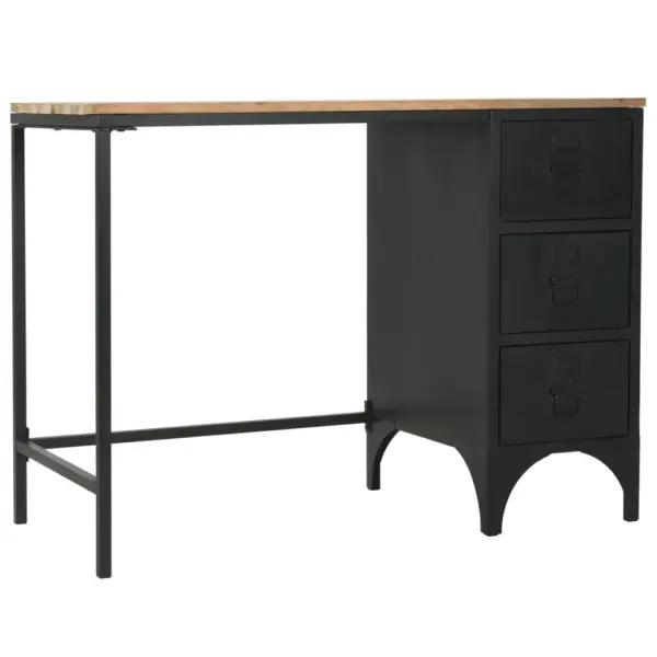 Tööstusliku stiiliga kirjutuslaud 3 sahtliga, nulupuidust lauaplaat ja must terasraam, 100 x 50 x 76 cm – 4