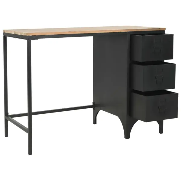 Tööstusliku stiiliga kirjutuslaud 3 sahtliga, nulupuidust lauaplaat ja must terasraam, 100 x 50 x 76 cm – 7