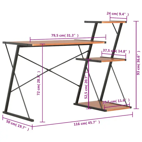 Kirjutuslaud riiuliga, must-pruun, X-raamiga, 116 x 50 x 93 cm - 7